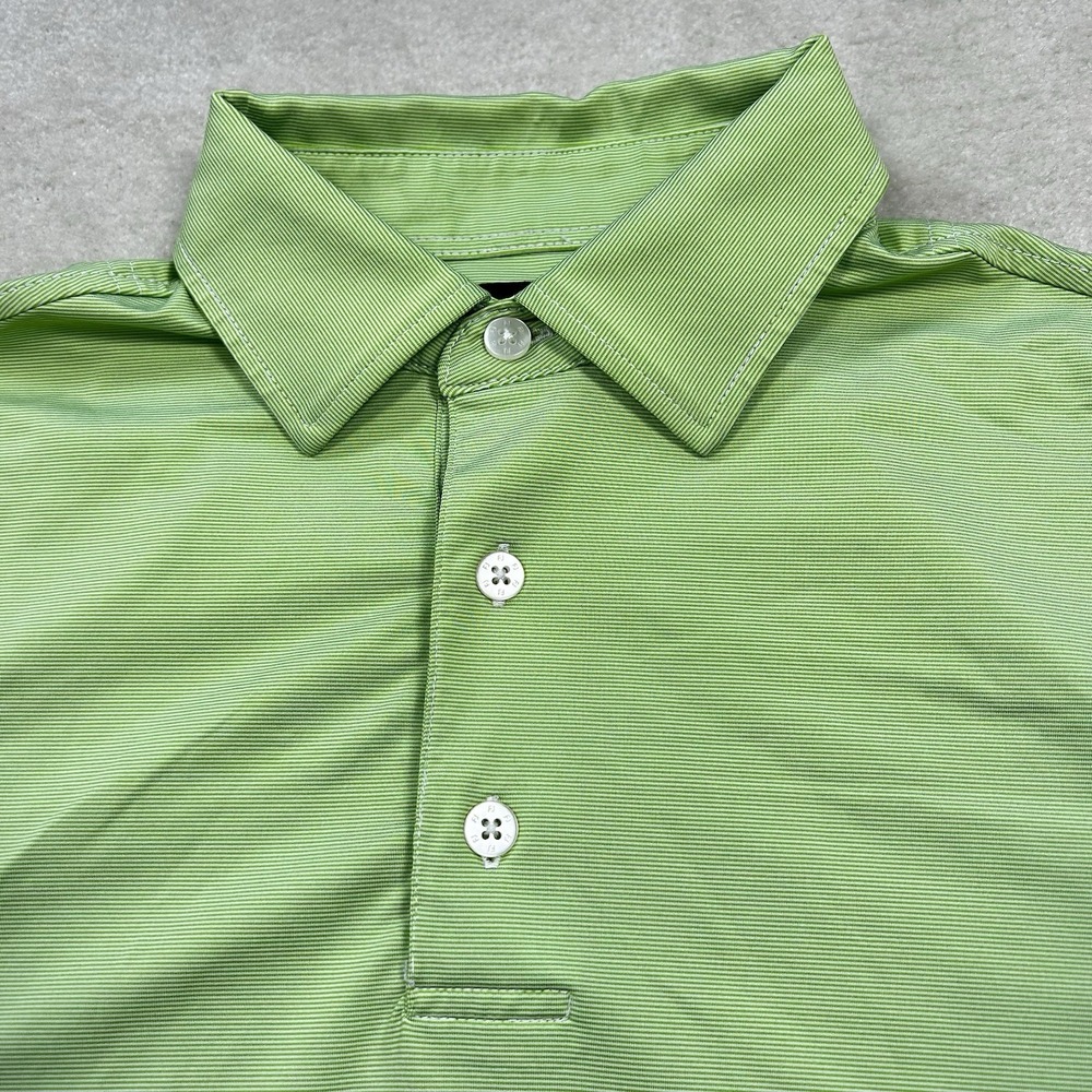 Footjoy Mens Med Green White Striped Short Sleeve Golf Polo Shirt Performance